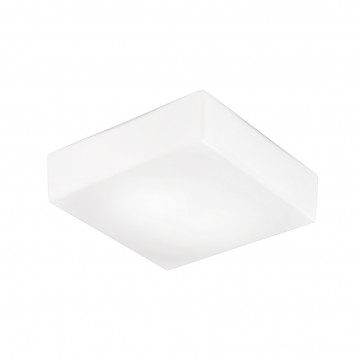 Plafoniera quadrata da soffitto in vetro soffiato bianco satinato 30x30 2xE27 Rossini BINNIE